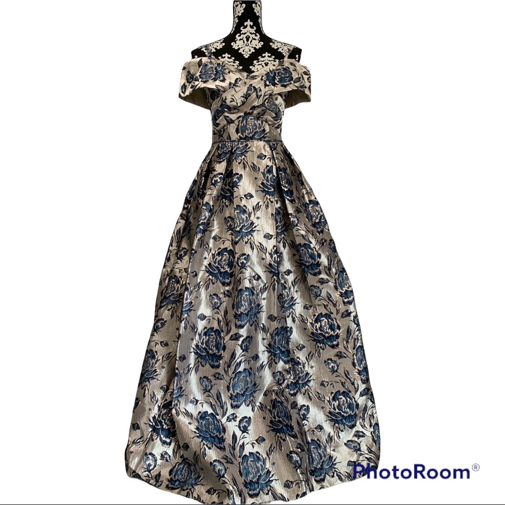 Nightway Floral Brocade Cold Shoulder Ball Gown
